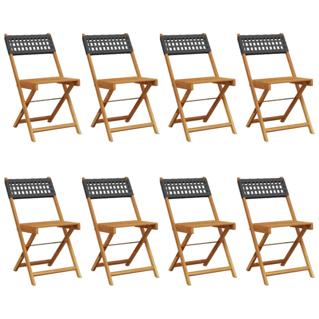 8-Piece Black Poly Rattan & Wood Folding Garden Chair Set