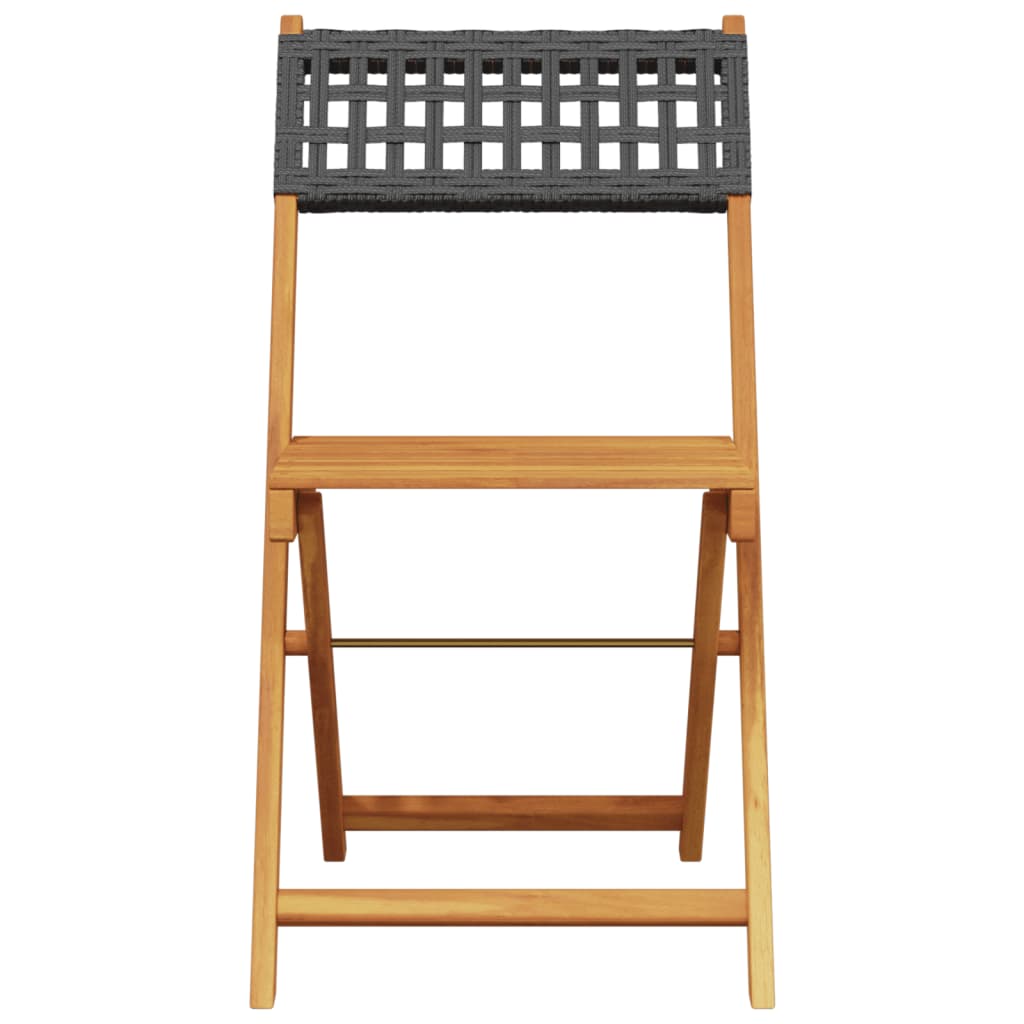 8-Piece Black Poly Rattan & Wood Folding Garden Chair Set