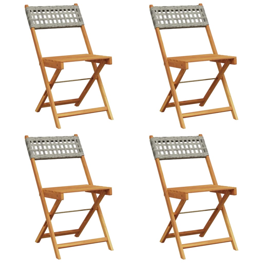4pc Grey Poly Rattan & Wood Folding Garden Chairs