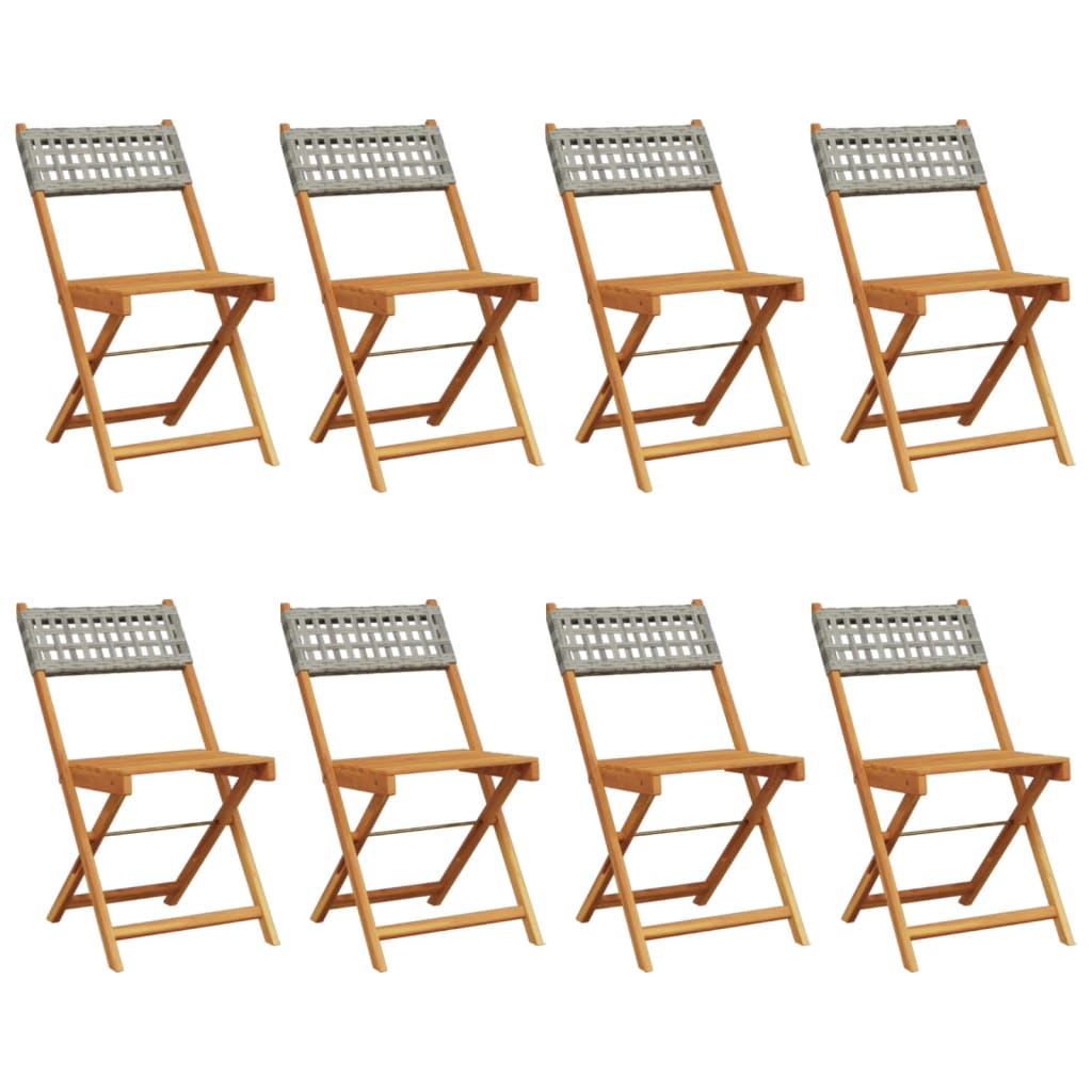 8-Piece Grey Poly Rattan & Wood Folding Garden Chairs Set