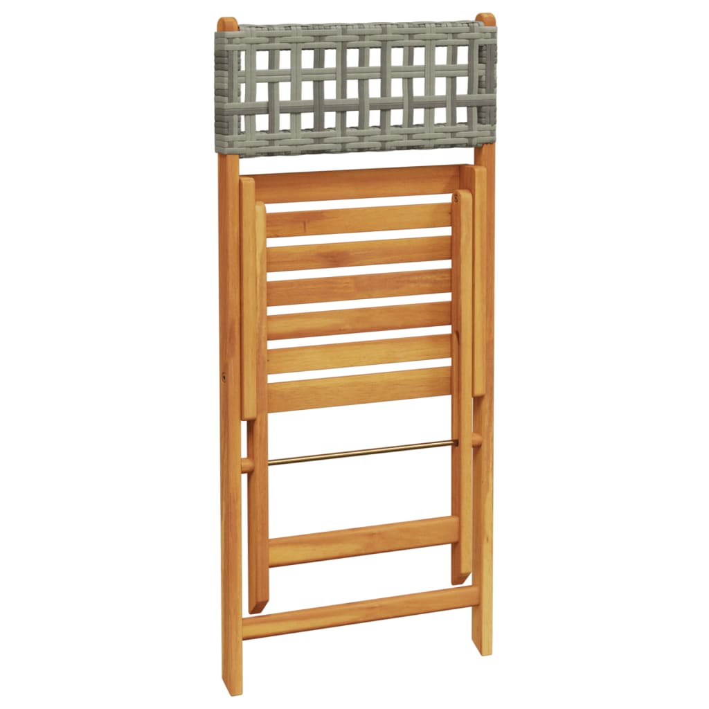 8-Piece Grey Poly Rattan & Wood Folding Garden Chairs Set