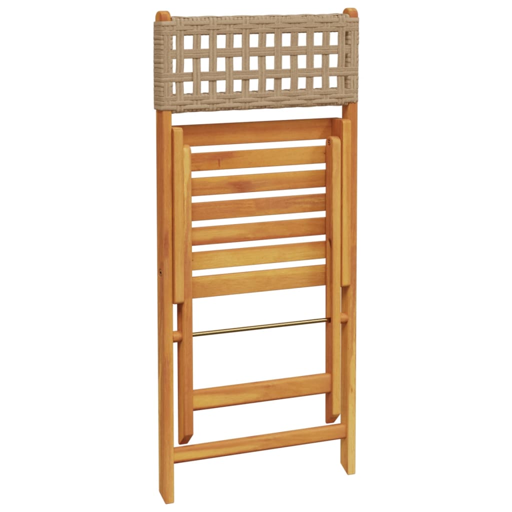 Beige Folding Garden Chairs 4pc Set - Poly Rattan & Solid Wood