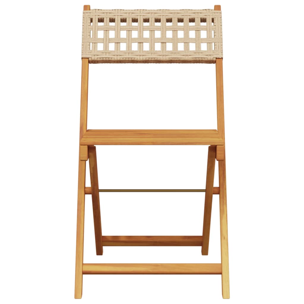 Beige Poly Rattan & Wood Folding Garden Chairs - Set of 6