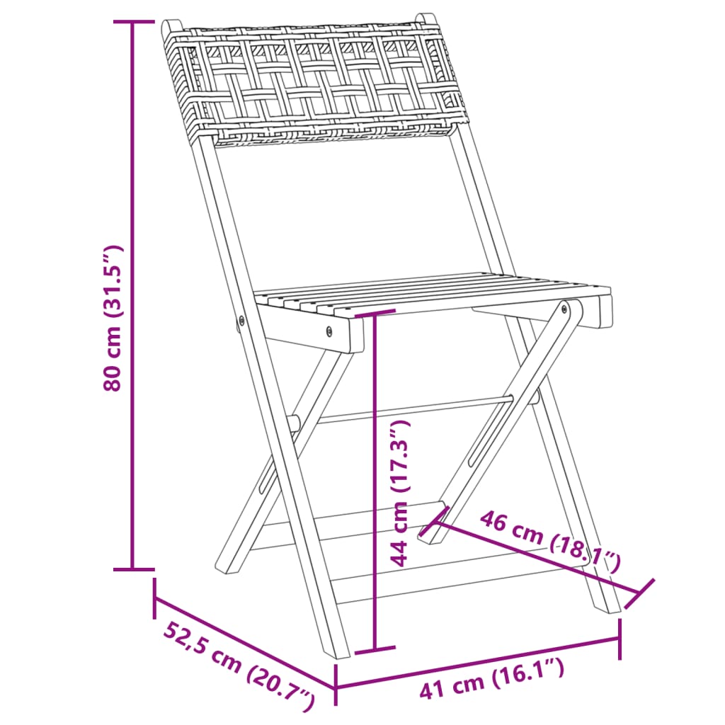 Beige Poly Rattan & Wood Folding Garden Chairs - Set of 6