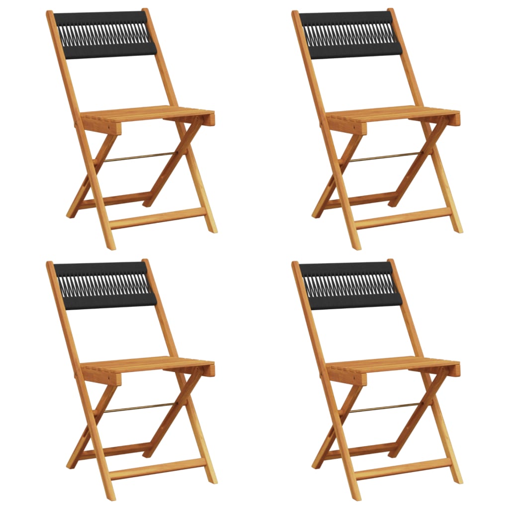 4-Piece Black Acacia Wood Folding Garden Chairs