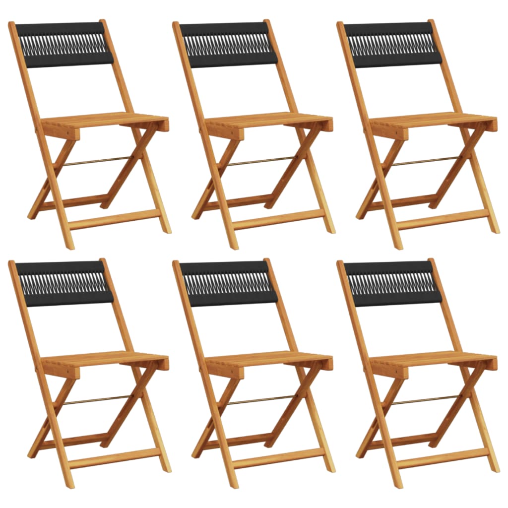 6 Black Solid Acacia Wood Folding Garden Chairs Set
