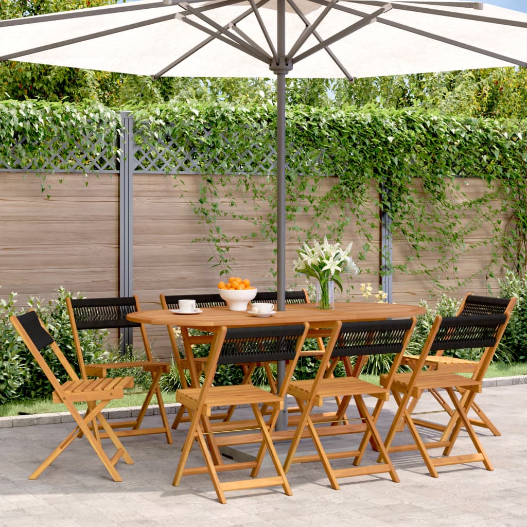 8-Piece Black Acacia Wood Folding Garden Chairs Set