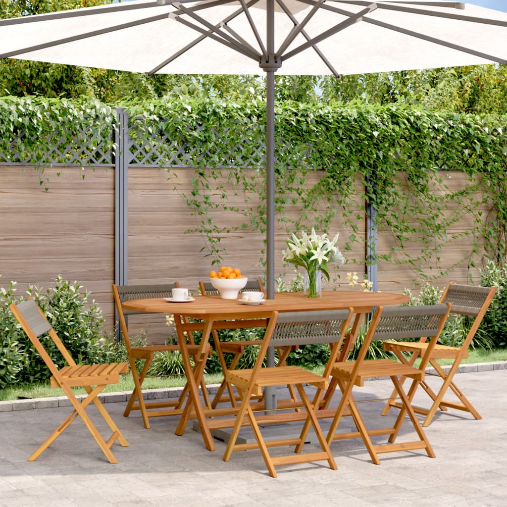 6-Piece Grey Acacia Wood Folding Garden Chairs Set