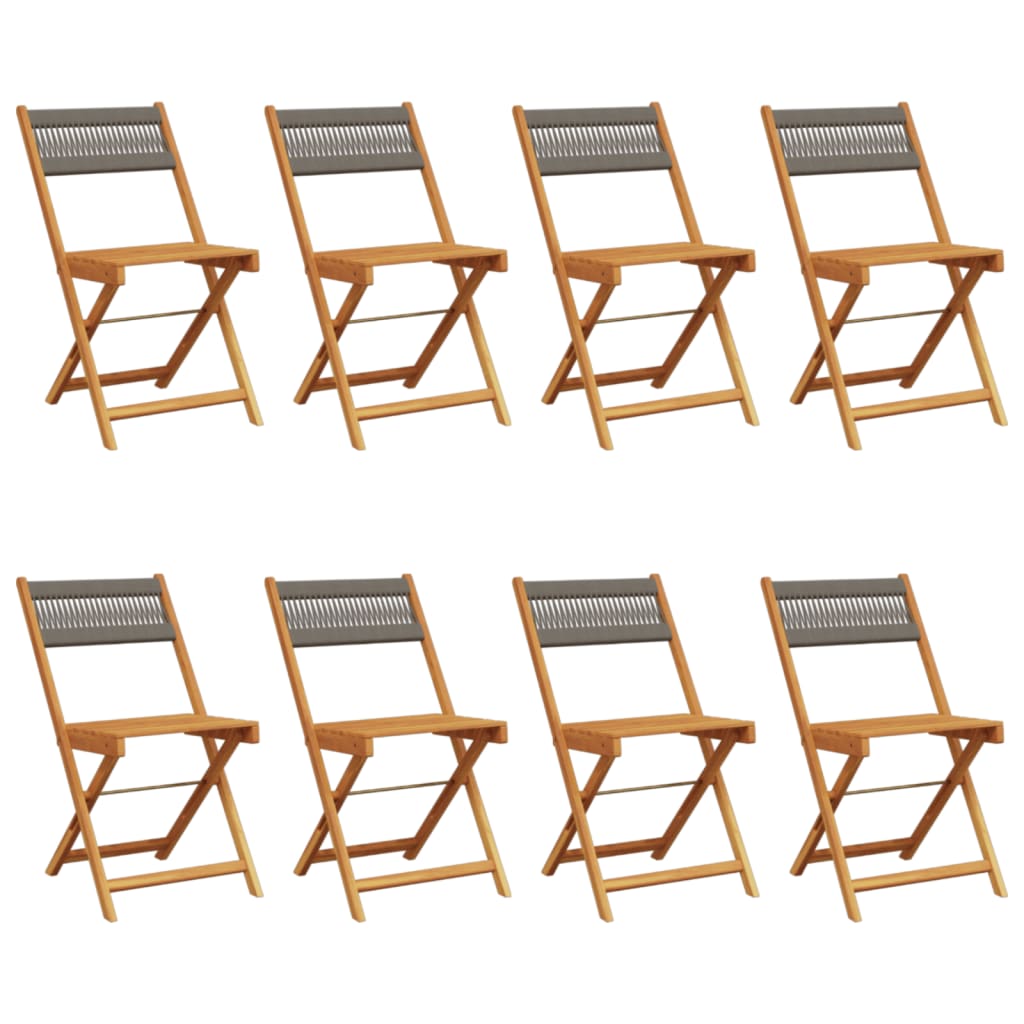 8-Piece Grey Acacia Wood Folding Garden Chair Set