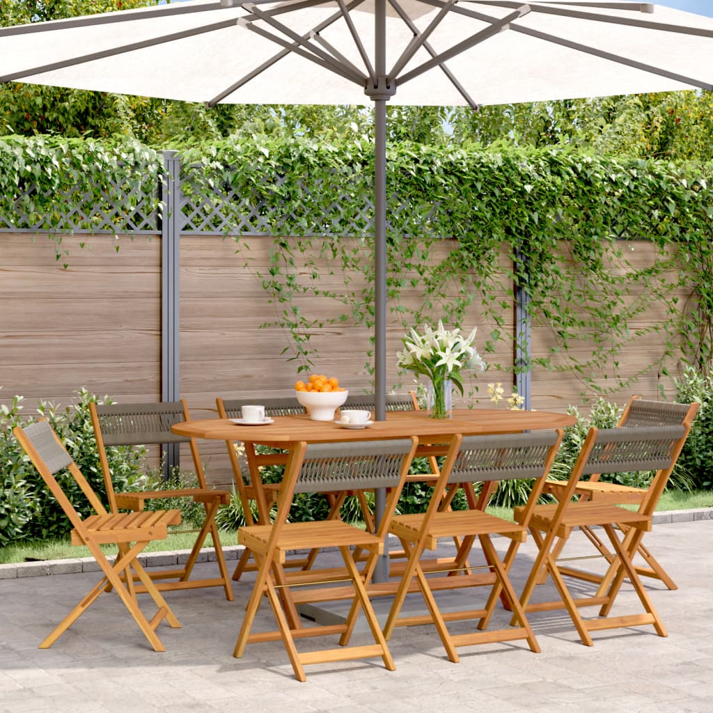 8-Piece Grey Acacia Wood Folding Garden Chair Set