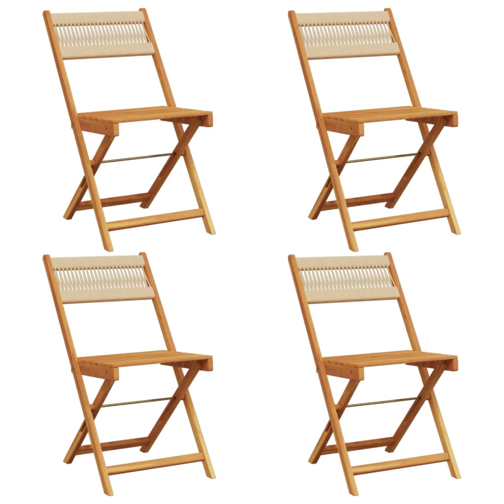 4-Piece Solid Wood Acacia Folding Garden Chairs - Beige