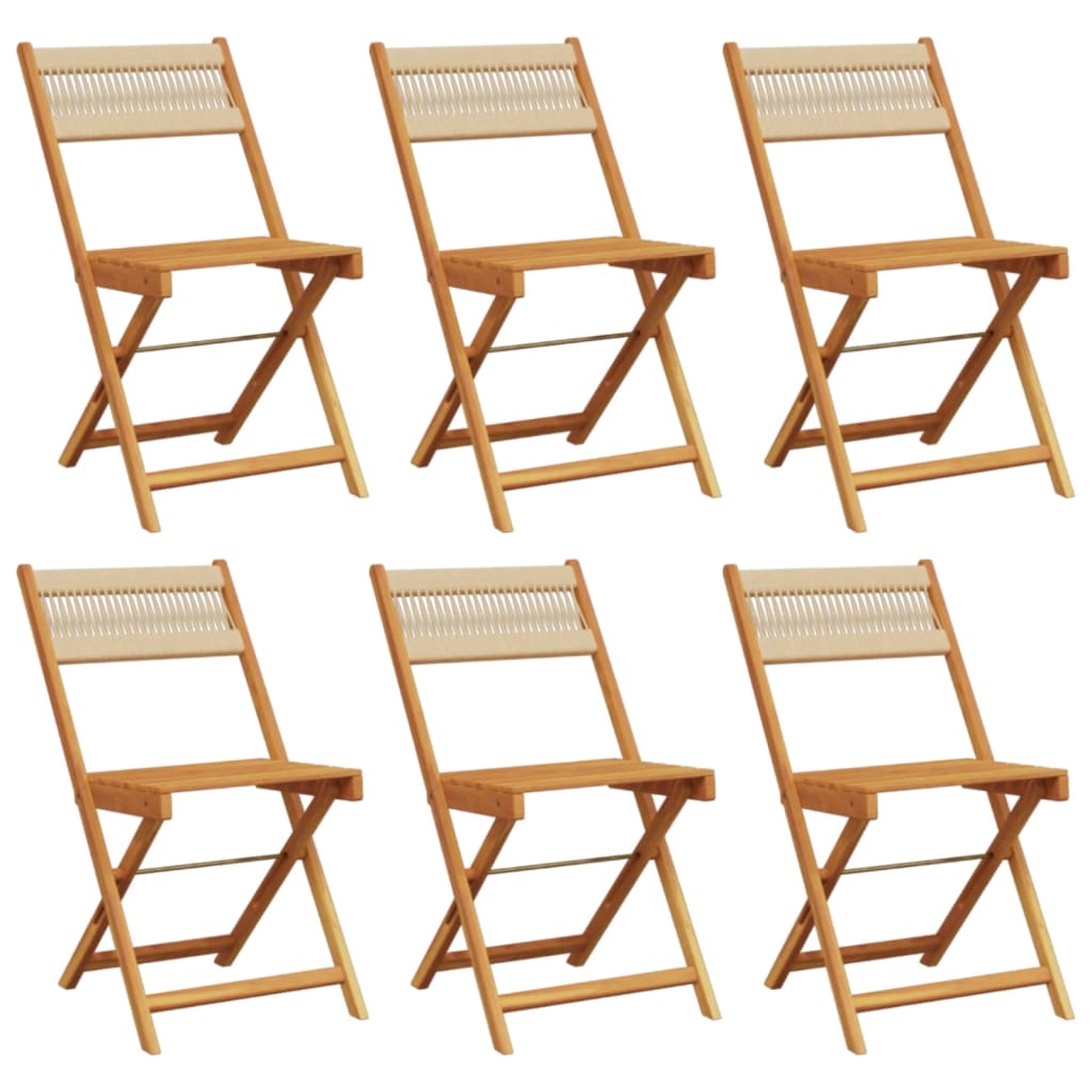 6 Beige Acacia Wood Folding Garden Chairs - Solid & Stylish