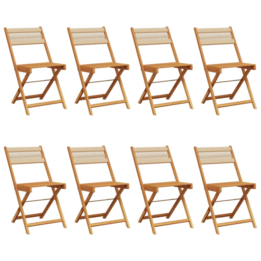 8-Piece Beige Acacia Wood Folding Garden Chairs Set
