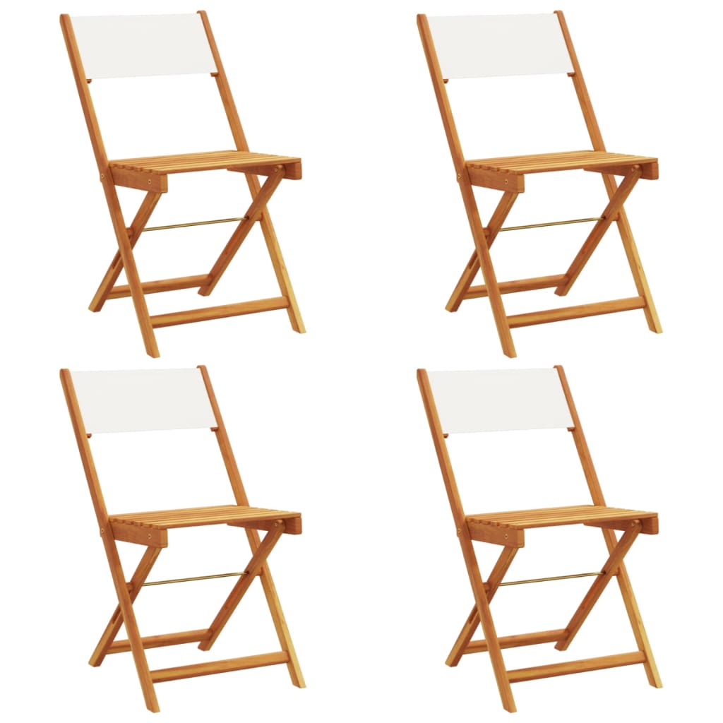 Cream White Folding Garden Chairs Set of 4 - Solid Wood & Fabric