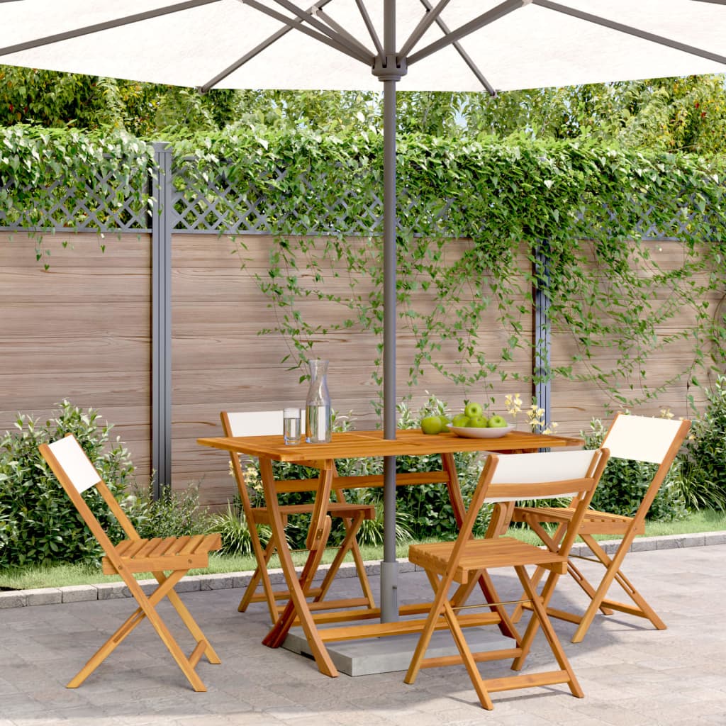 Cream White Folding Garden Chairs Set of 4 - Solid Wood & Fabric