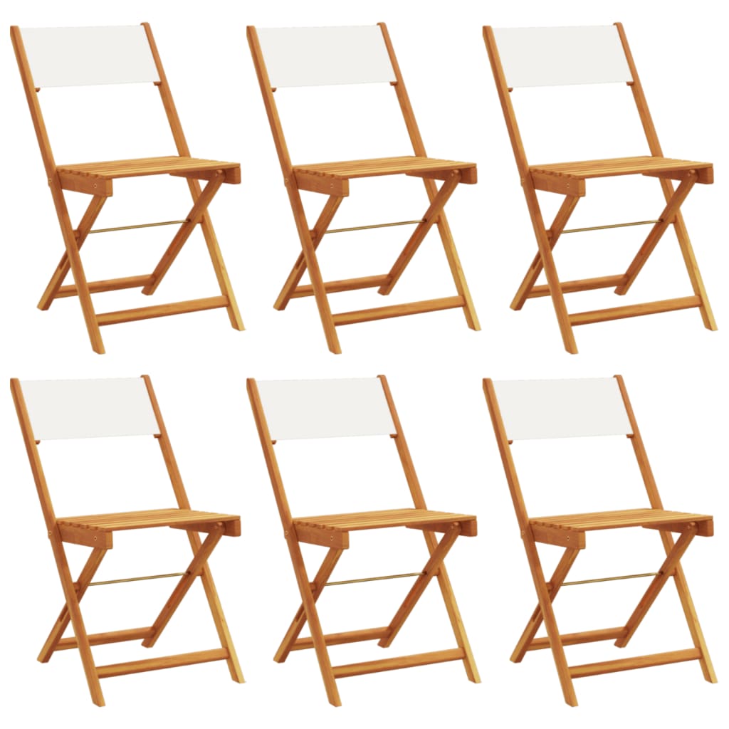 6 Pc Cream White Fabric & Solid Wood Folding Garden Chairs Set