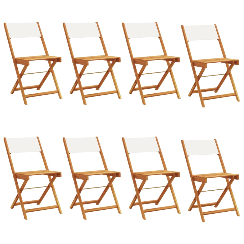 Cream White Fabric & Wood Folding Garden Chairs, 8 Pcs Set
