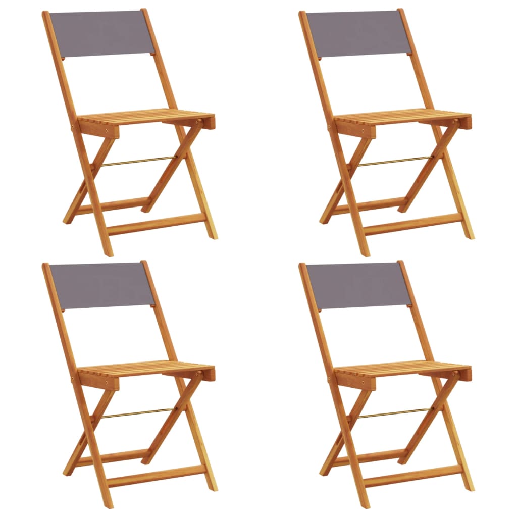 Anthracite Fabric & Solid Wood Folding Garden Chairs - Set of 4