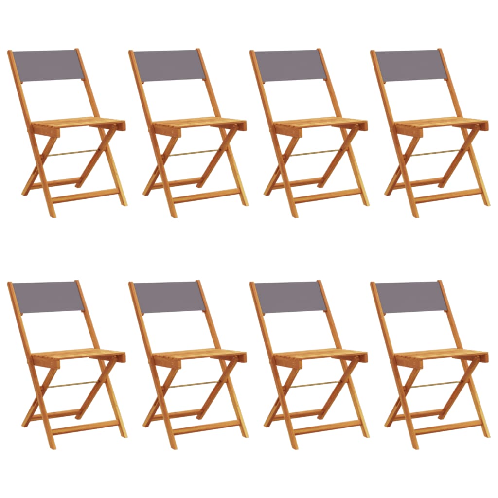 8 Anthracite Fabric & Solid Wood Folding Garden Chairs Set