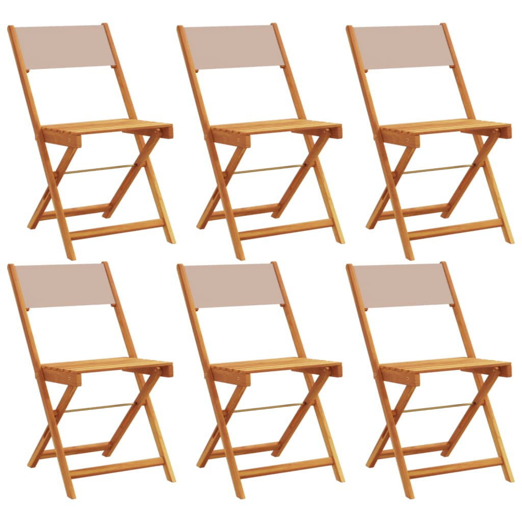 6-Pc Taupe Fabric & Solid Wood Folding Garden Chairs Set