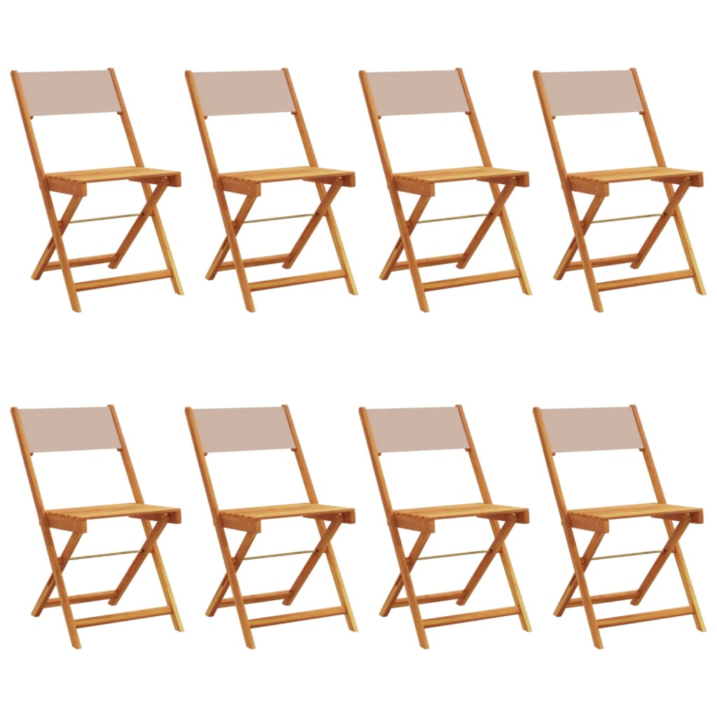 8-Piece Taupe Folding Garden Chairs - Solid Wood & Fabric