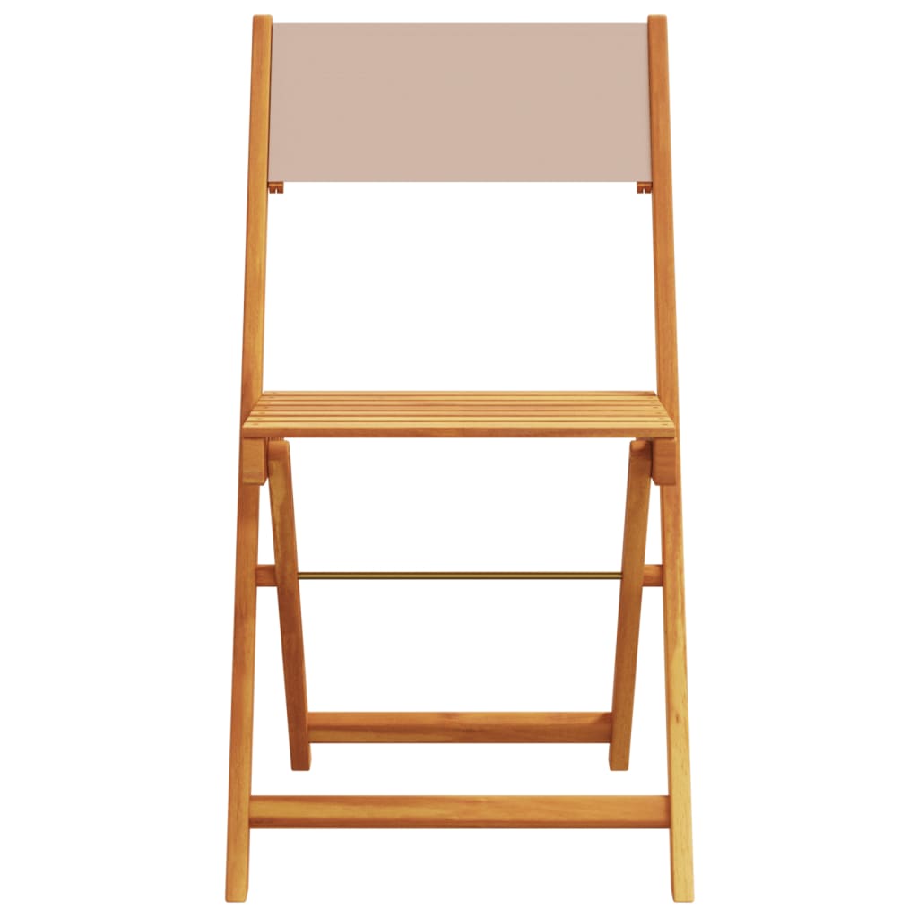 8-Piece Taupe Folding Garden Chairs - Solid Wood & Fabric
