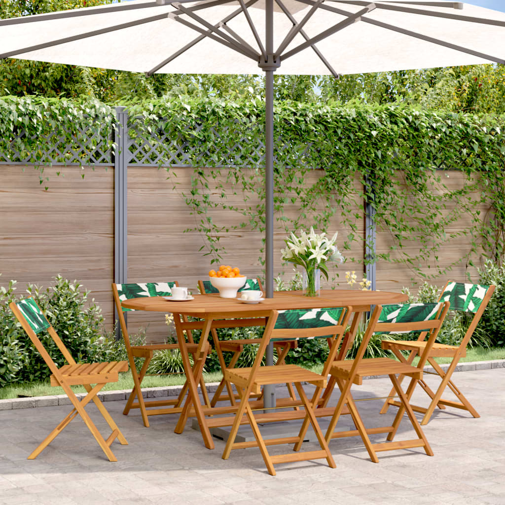 6 Pc Green Fabric & Wood Folding Garden Chairs