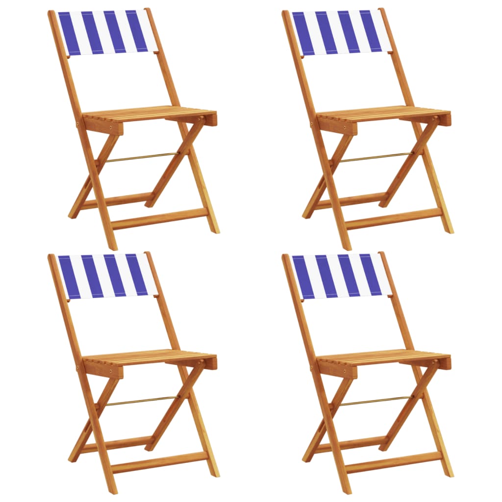 4-Pc Blue & White Folding Garden Chairs - Fabric & Wood