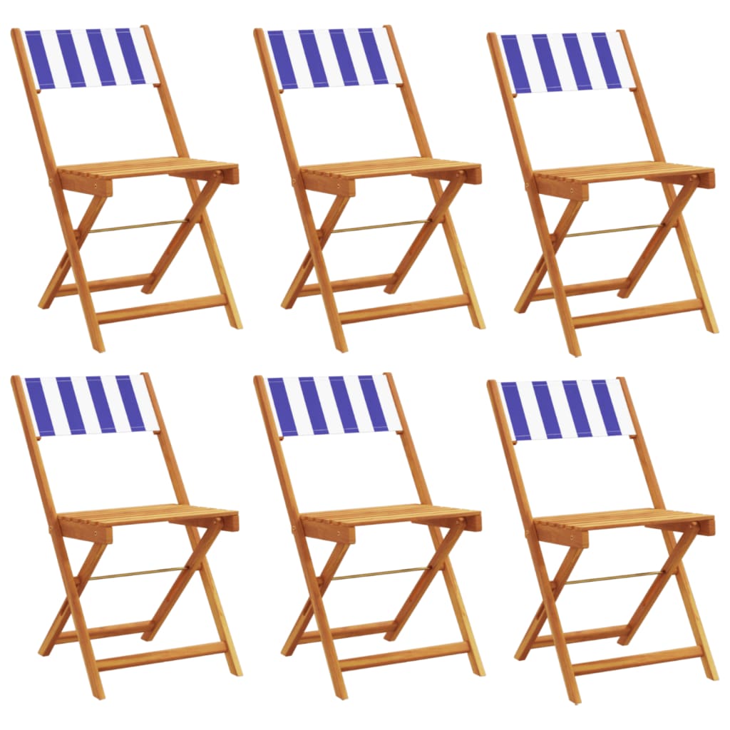 6-Piece Blue & White Folding Garden Chairs - Fabric & Wood