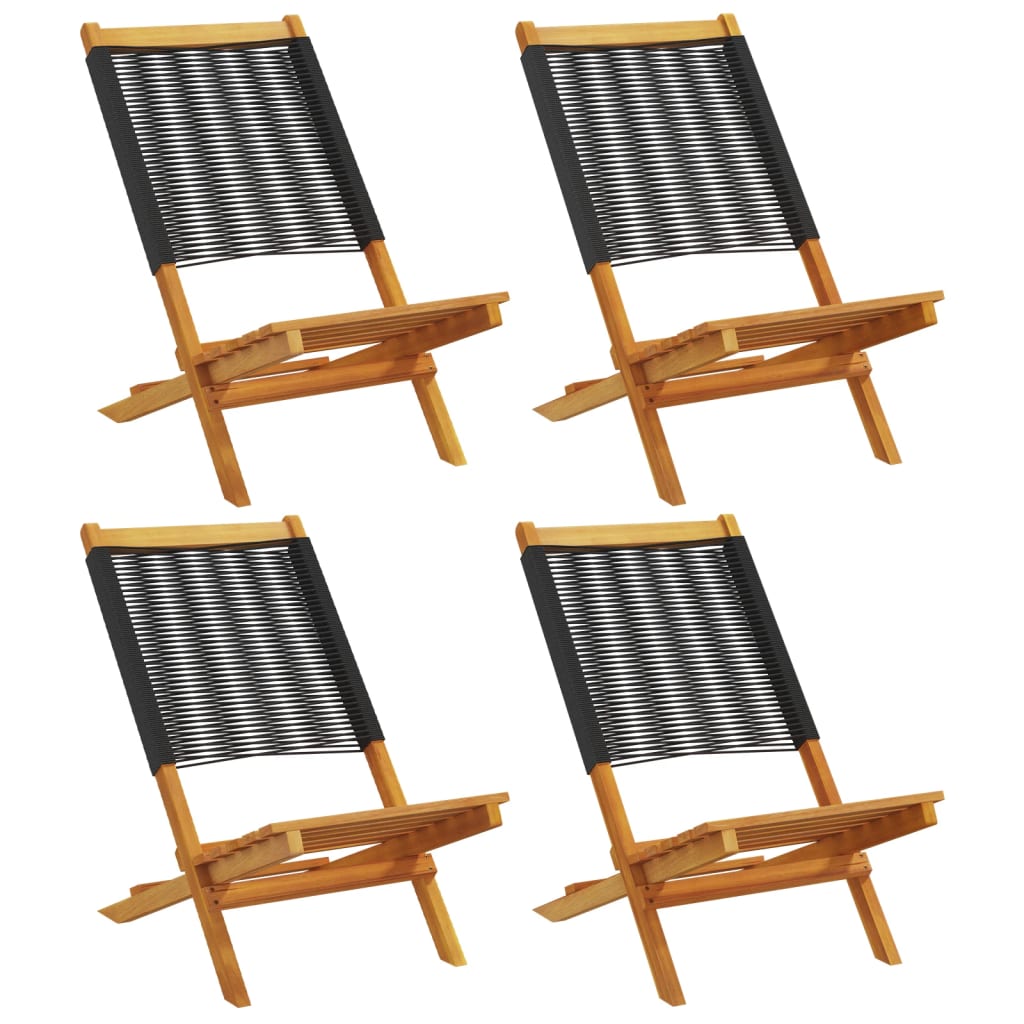 4-Piece Black Acacia Wood Folding Garden Chairs - Durable & Stylish