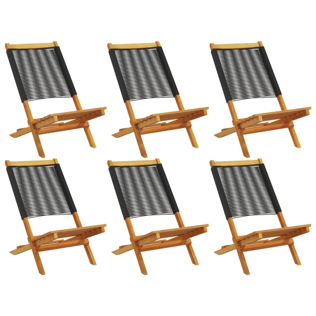 6-Piece Black Acacia Wood Folding Garden Chairs Set