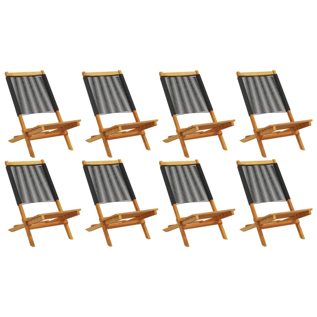 8-Piece Black Acacia Folding Garden Chairs - Solid Wood Design