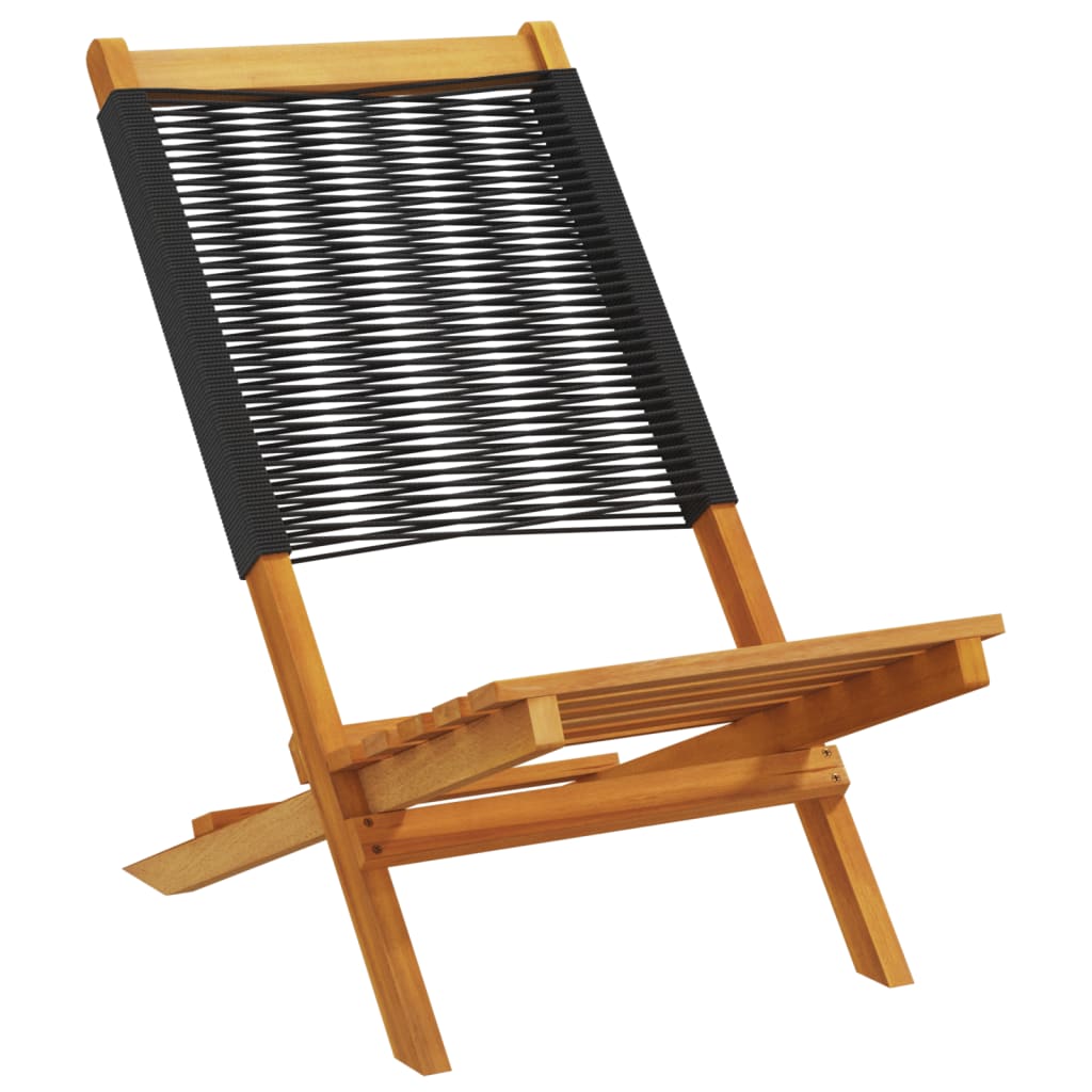 8-Piece Black Acacia Folding Garden Chairs - Solid Wood Design