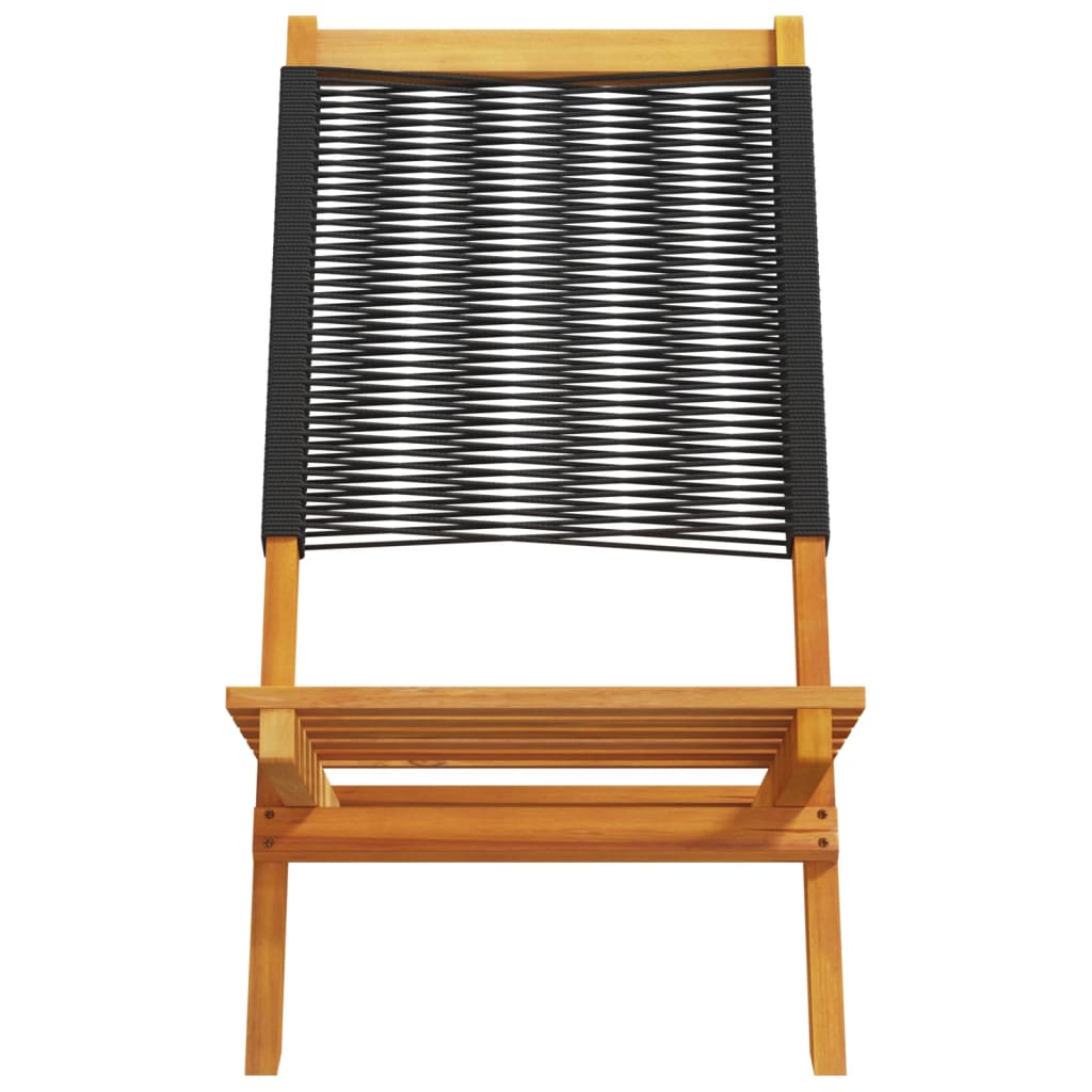 8-Piece Black Acacia Folding Garden Chairs - Solid Wood Design