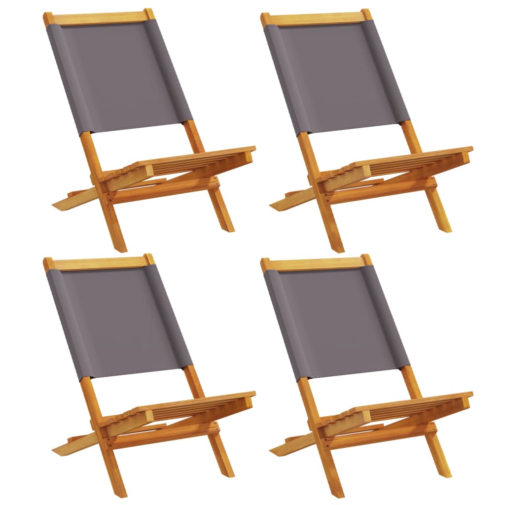 Anthracite Fabric & Solid Wood Folding Garden Chairs, Set of 4