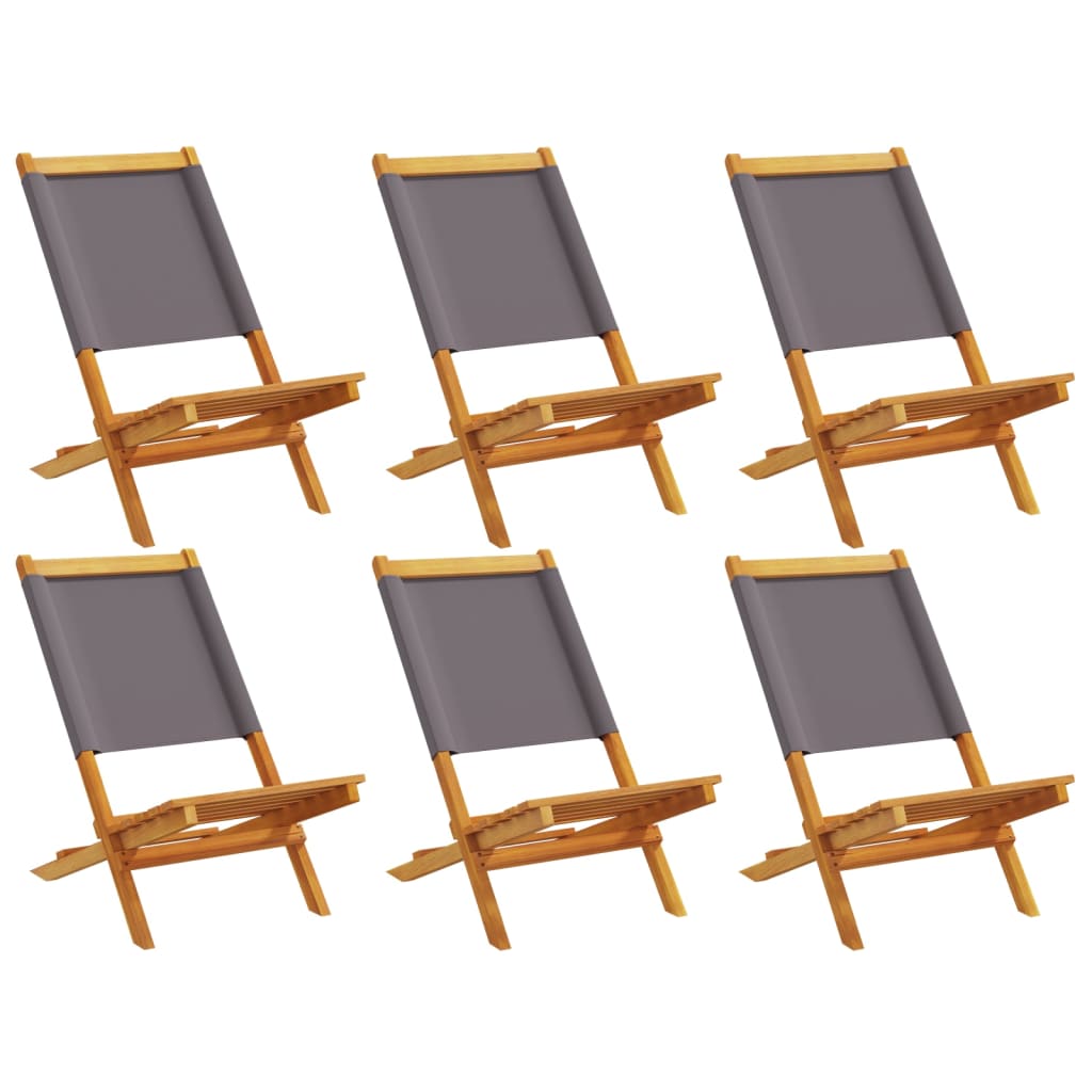 6-Piece Anthracite Fabric & Wood Folding Garden Chairs Set
