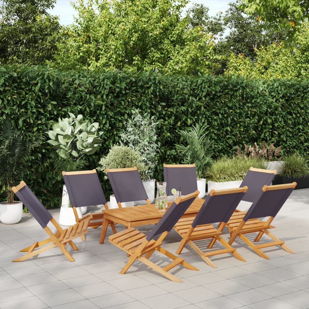 8-Piece Anthracite Fabric & Solid Wood Folding Garden Chairs Set