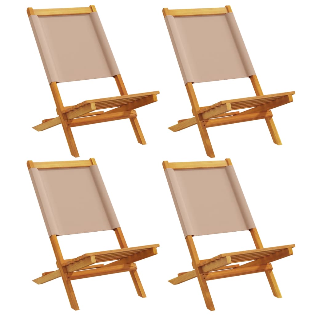 4-Piece Folding Garden Chairs Set - Taupe Fabric & Solid Wood