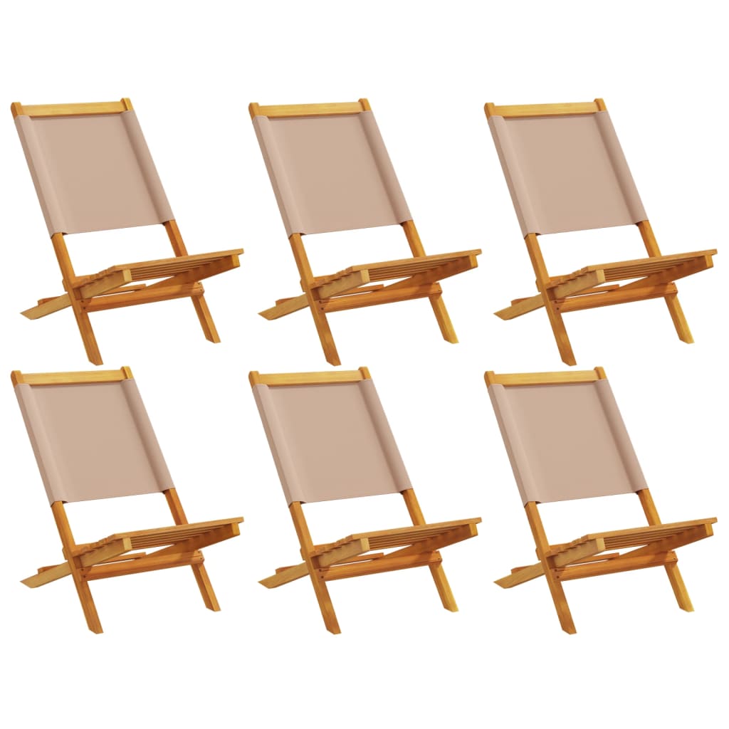 6-Piece Taupe Fabric & Solid Wood Folding Garden Chairs Set