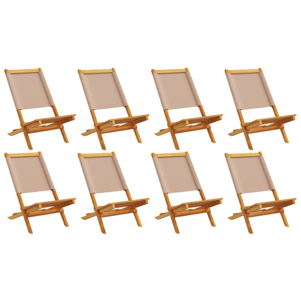 8-Piece Taupe Fabric & Solid Wood Folding Garden Chairs Set