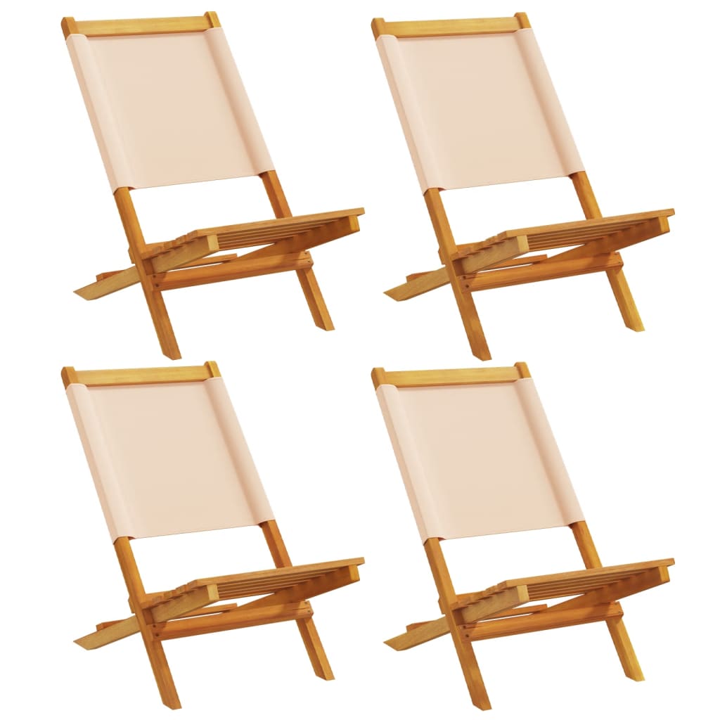 Beige Folding Garden Chairs Set of 4 - Fabric & Solid Wood
