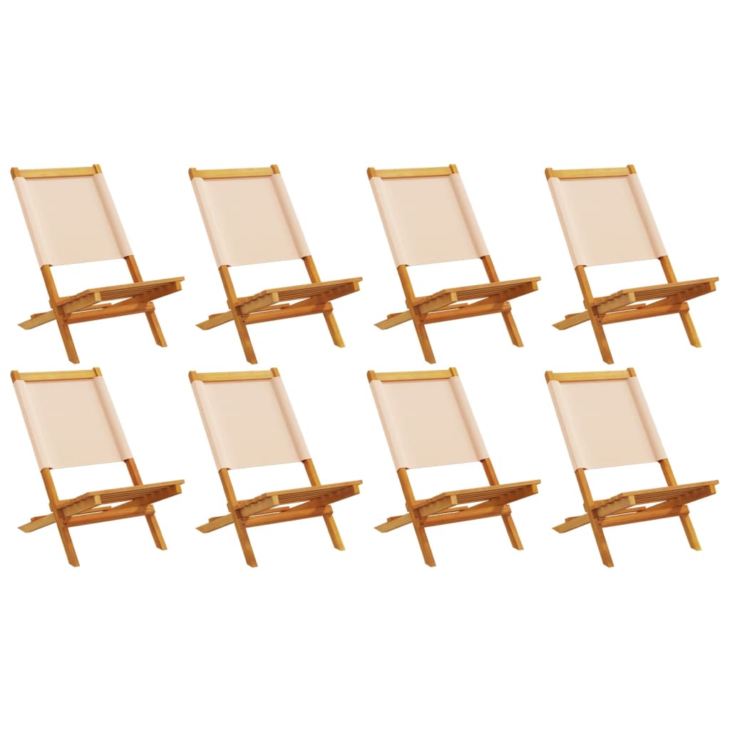 8-Piece Beige Fabric & Wood Folding Garden Chairs Set