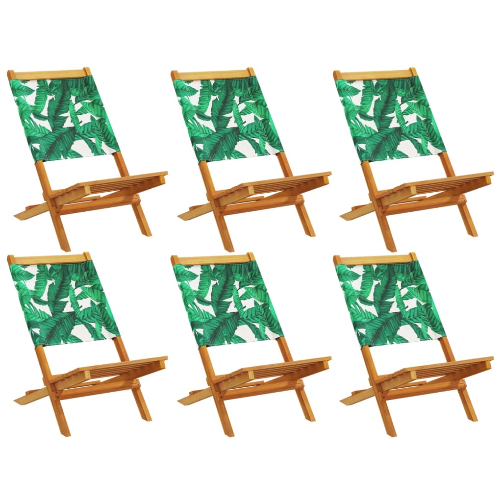 6-Piece Folding Garden Chairs Set, Green Fabric & Solid Wood