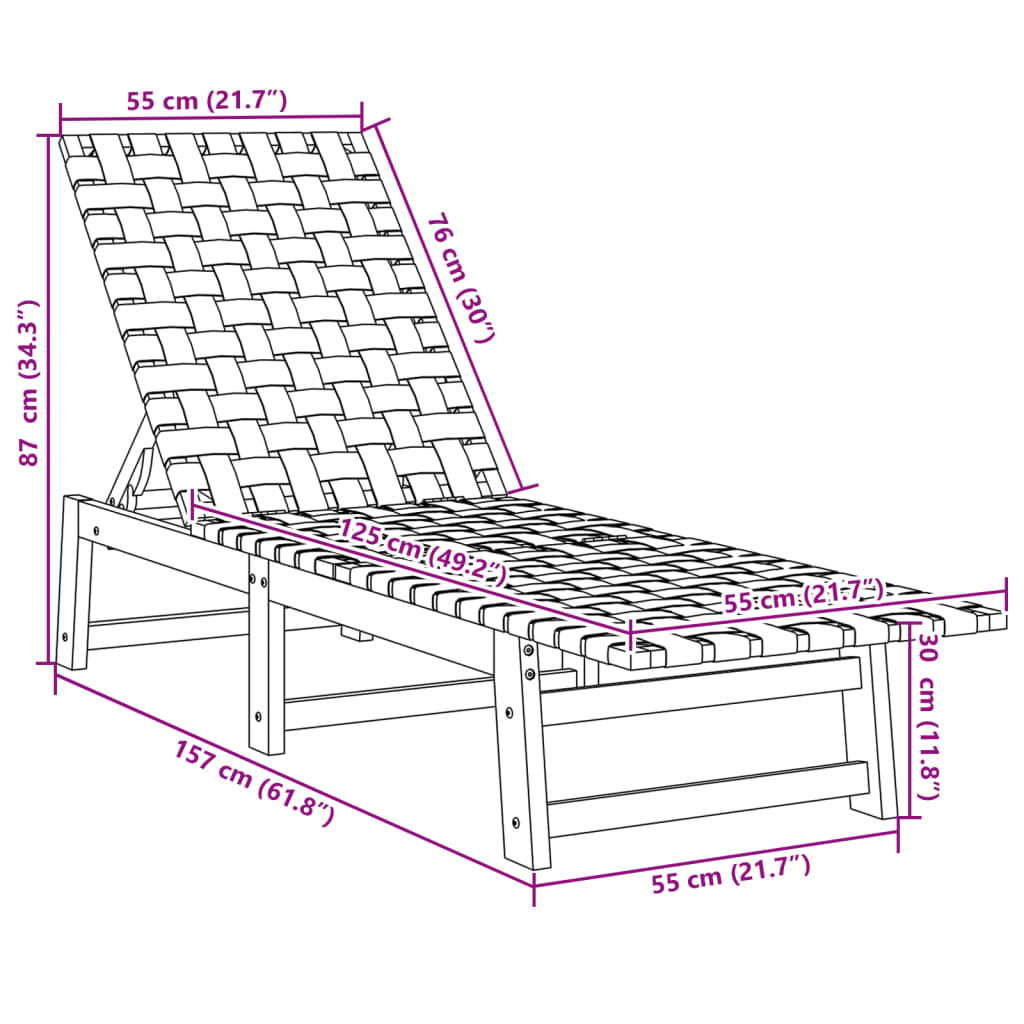 Sun Loungers 2 pcs Red Solid Wood Acacia and Fabric