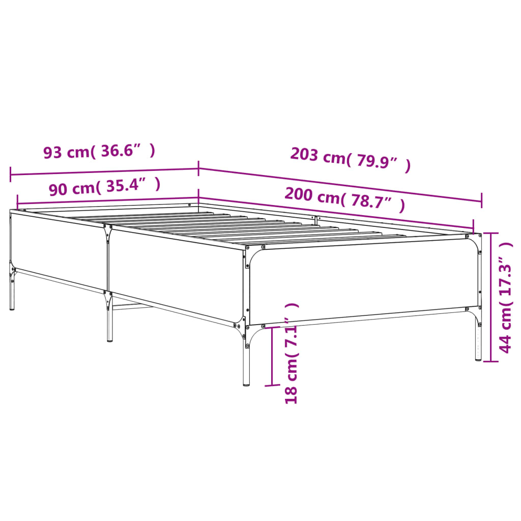 Sleek Black Metal Bed Frame 90x200 cm - Mattress Not Included