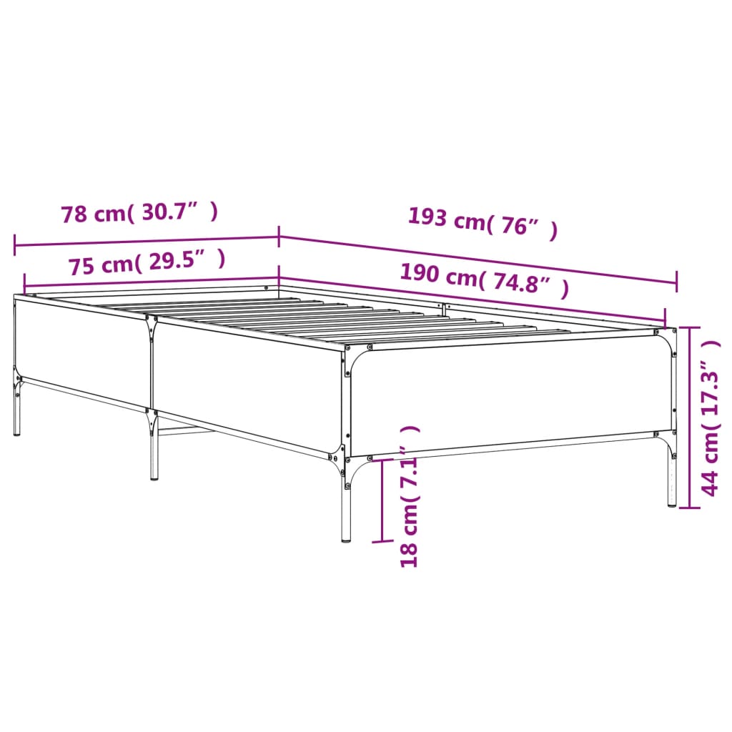 Black Metal Small Single Bed Frame 75x190 cm - No Mattress