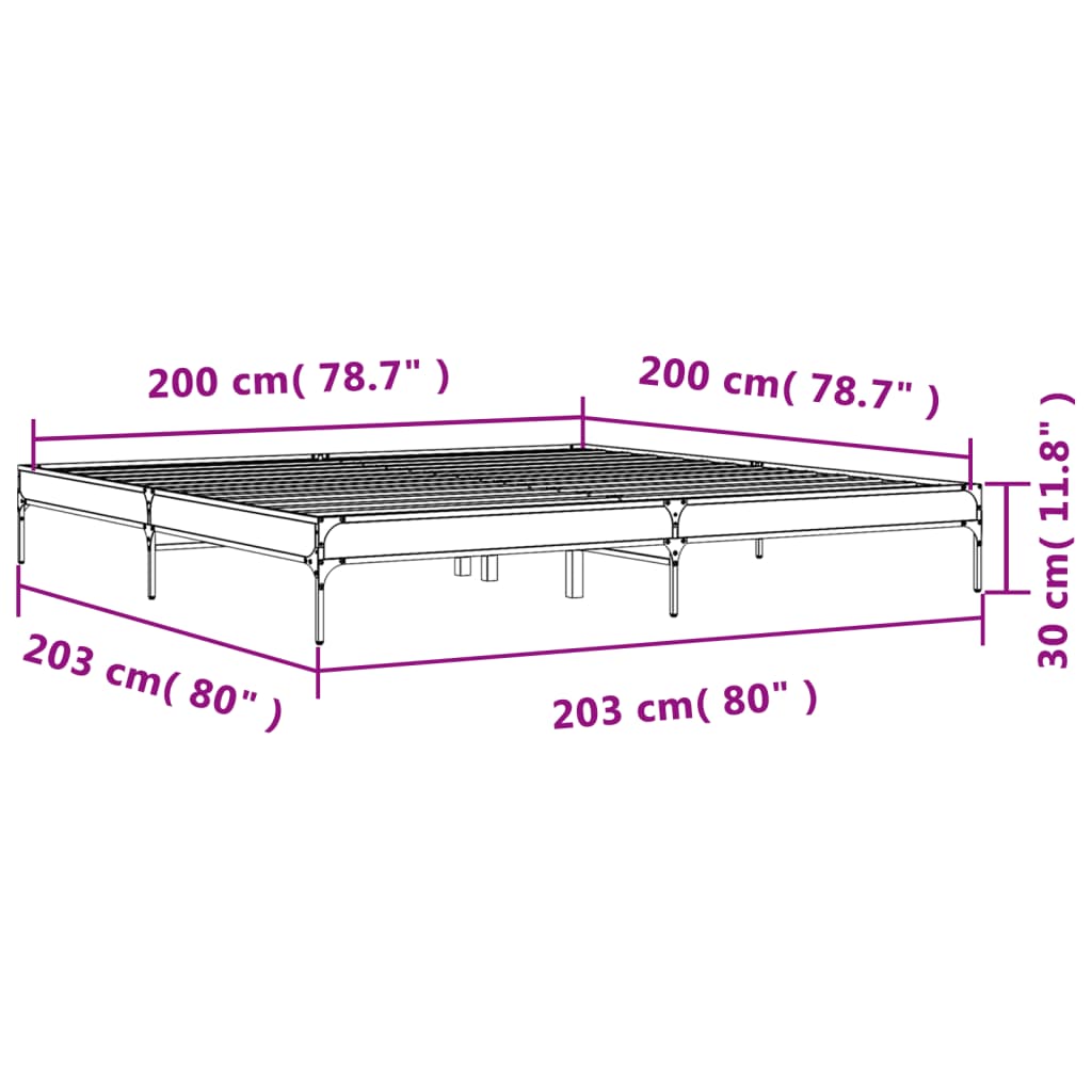 Grey Sonoma Wooden Bed Frame 200x200 cm - Mattress Not Included