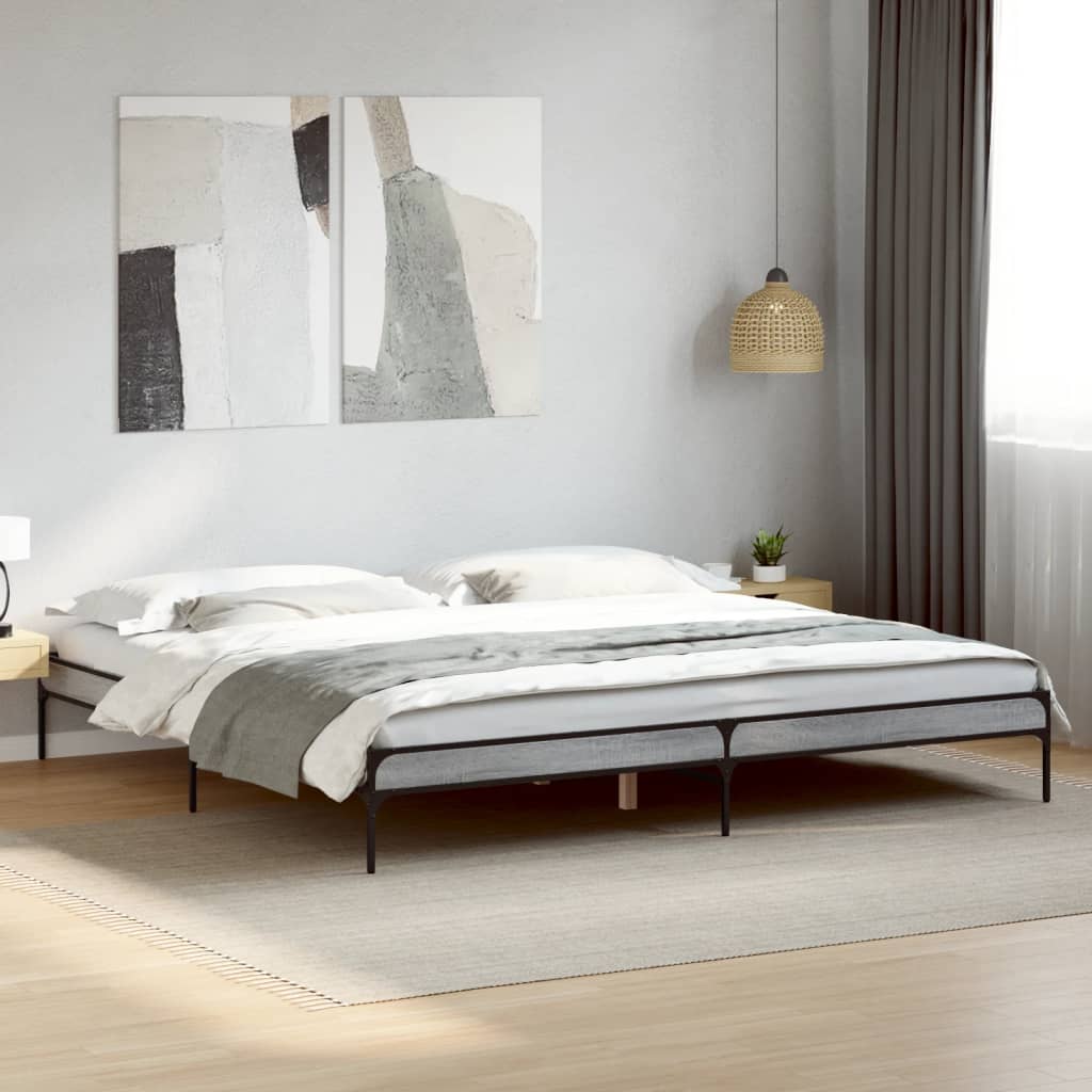 Grey Sonoma Wooden Bed Frame 200x200 cm - Mattress Not Included