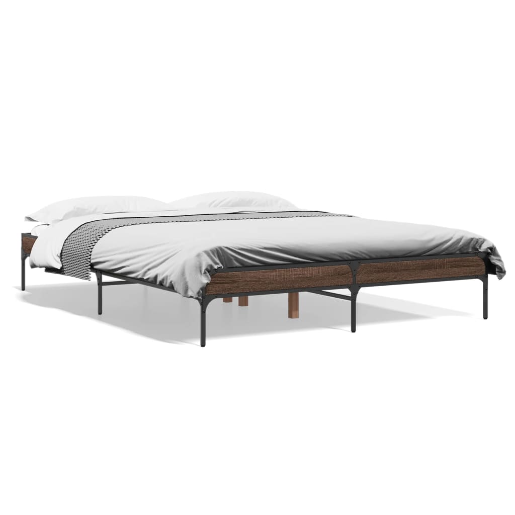 Brown Oak Bed Frame 160x200 cm - Sturdy Bedroom Essential