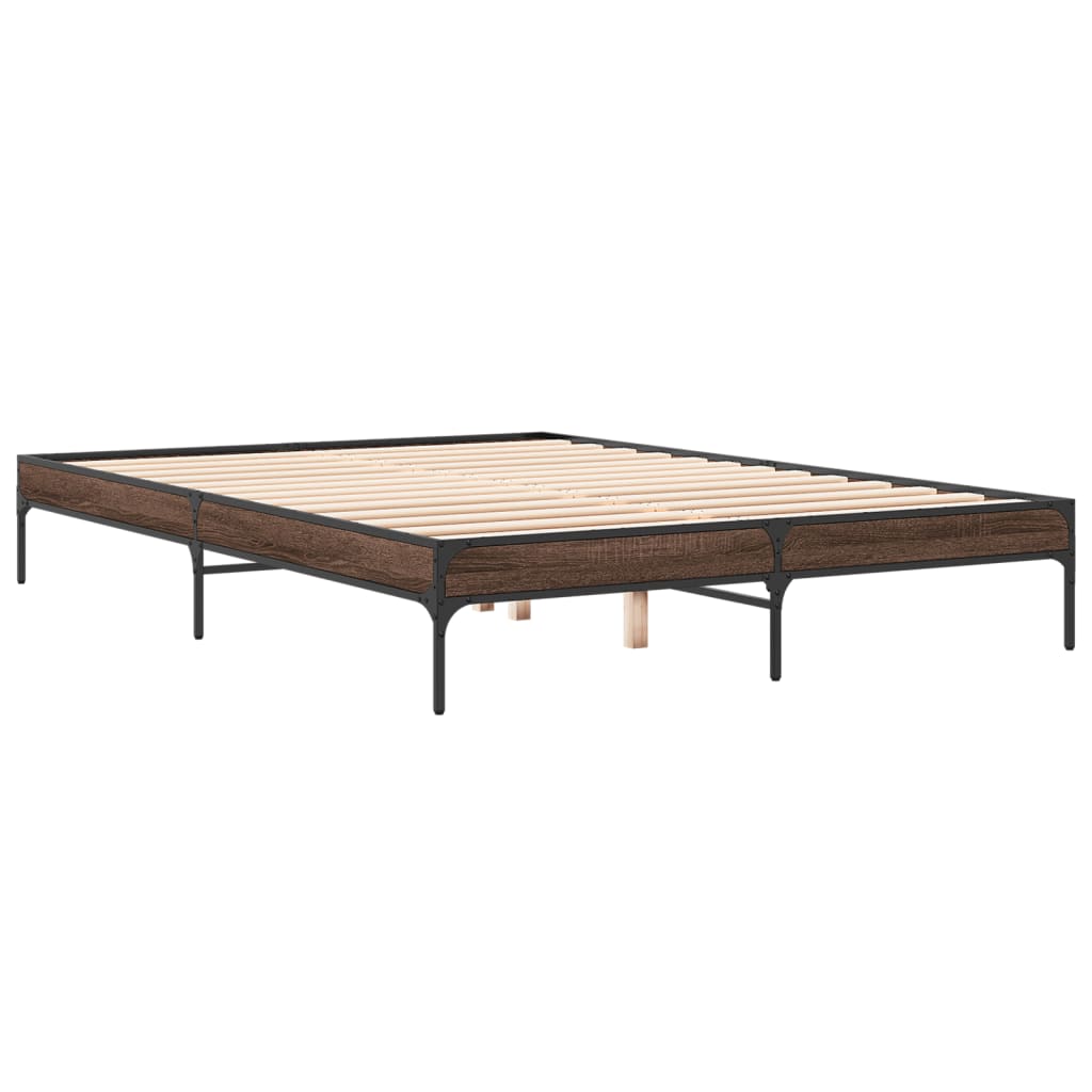 Brown Oak Bed Frame 160x200 cm - Sturdy Bedroom Essential